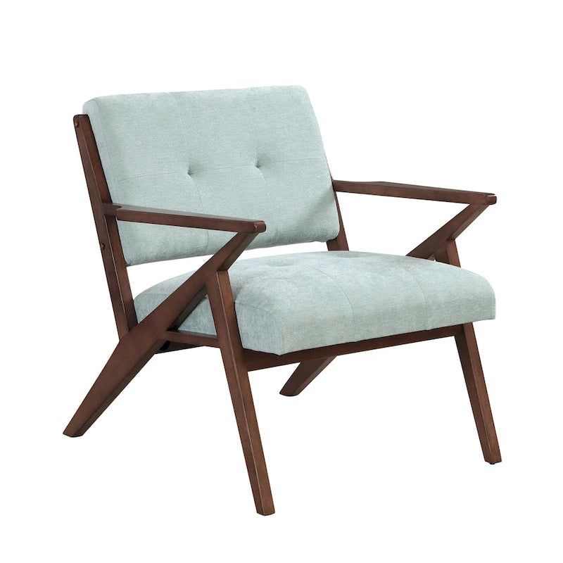 Fauteuil d'appoint moderne du milieu du siècle avec coussins moelleux, accoudoirs inclinés et cadre robuste en bois massif