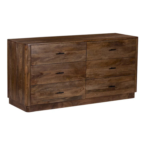 Commode à 6 tiroirs, bois de manguier, finition noyer, 60
