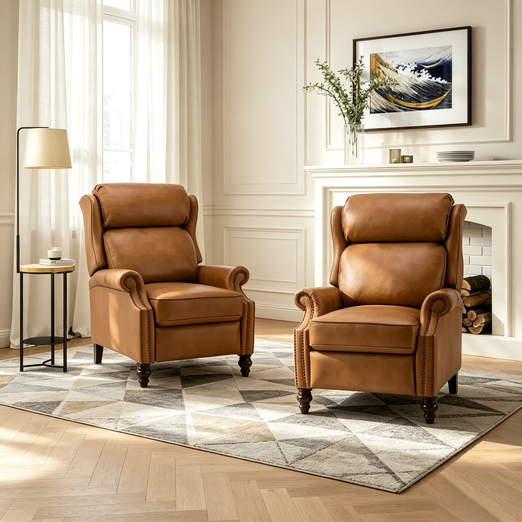 Fauteuil inclinable moderne en cuir véritable avec clous décoratifs