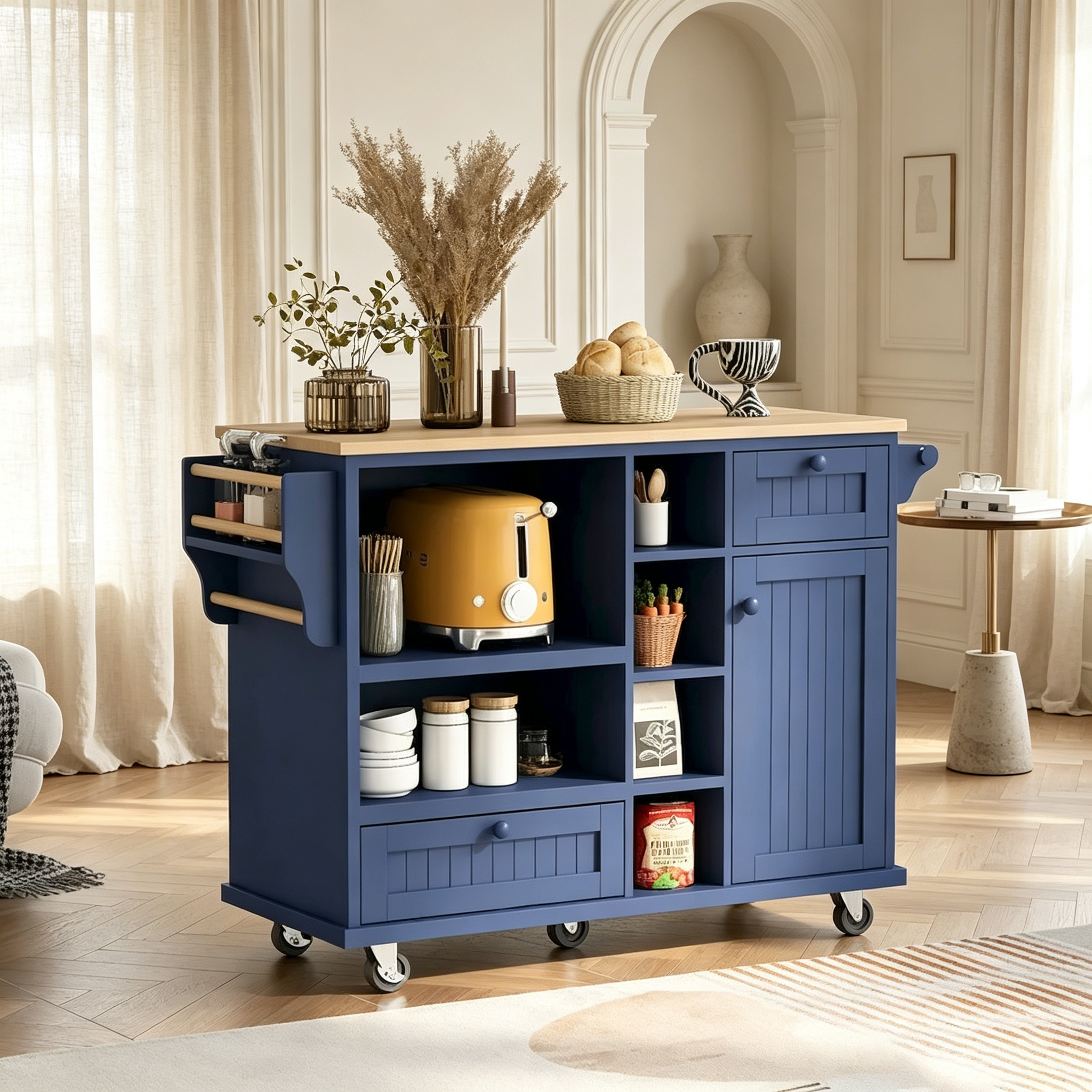 Meubles de rangement de cuisine avec armoires latérales en bois massif, armoires à micro-ondes, buffet