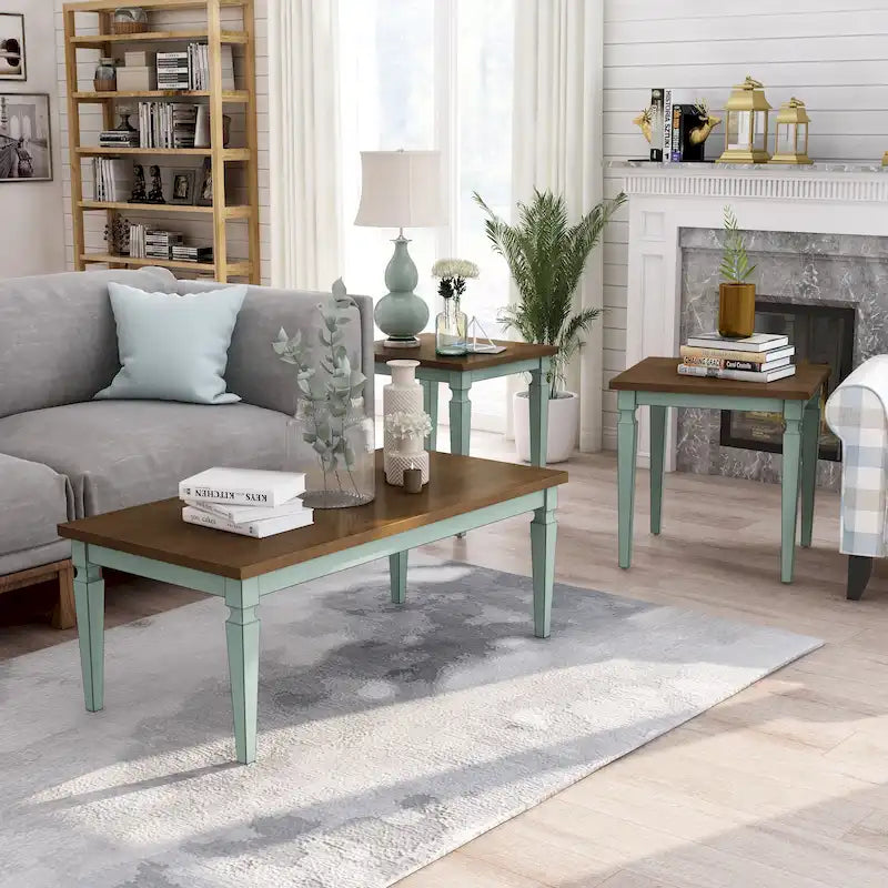 Table basse et chaise de style campagnard français en bois massif de 48 pouces