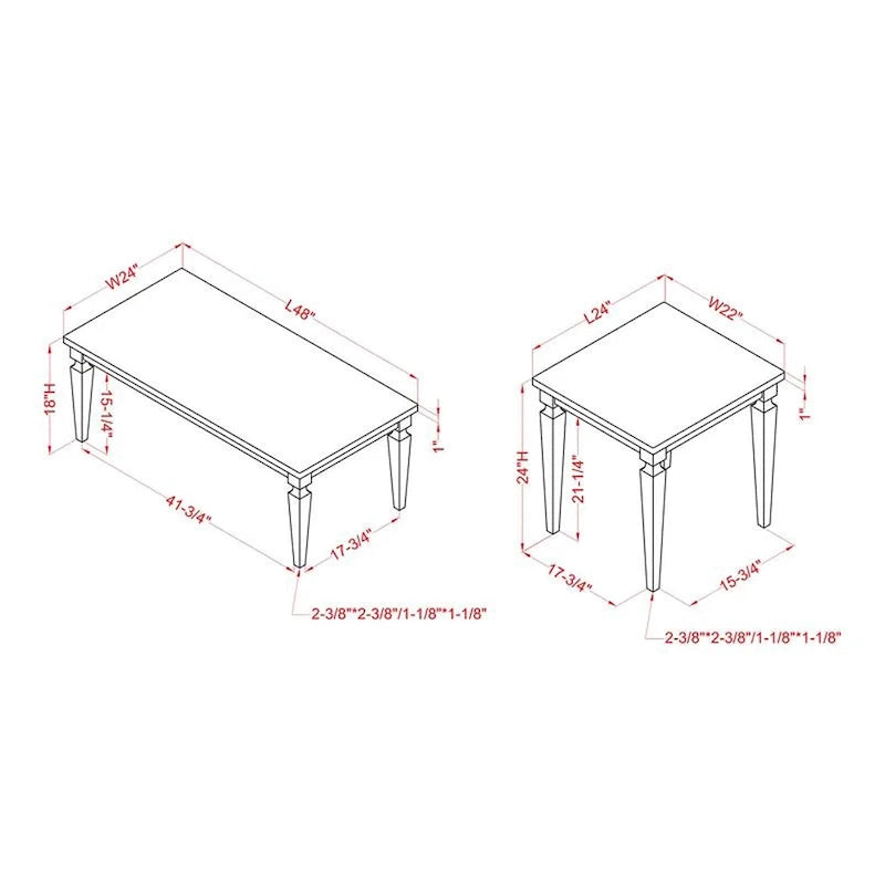 Table basse et chaise de style campagnard français en bois massif de 48 pouces