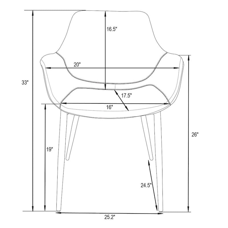 Fauteuil de salle à manger avec pieds en métal - 24,5Px25,2Lx33H