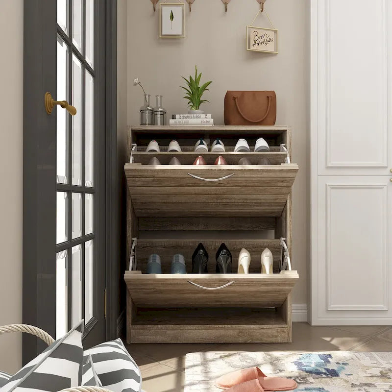Étagère à chaussures 2 niveaux Meuble à chaussures Gain de place