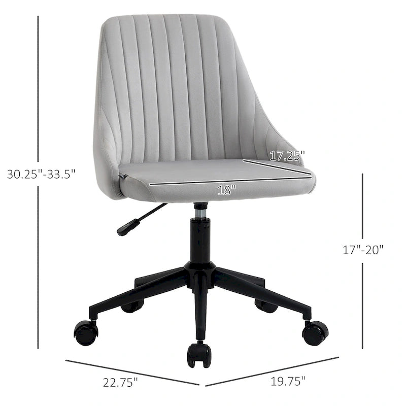 Chaise de bureau mi-hauteur, Fauteuil de bureau en velours pivotant en forme de coquille pour la maison ou la chambre