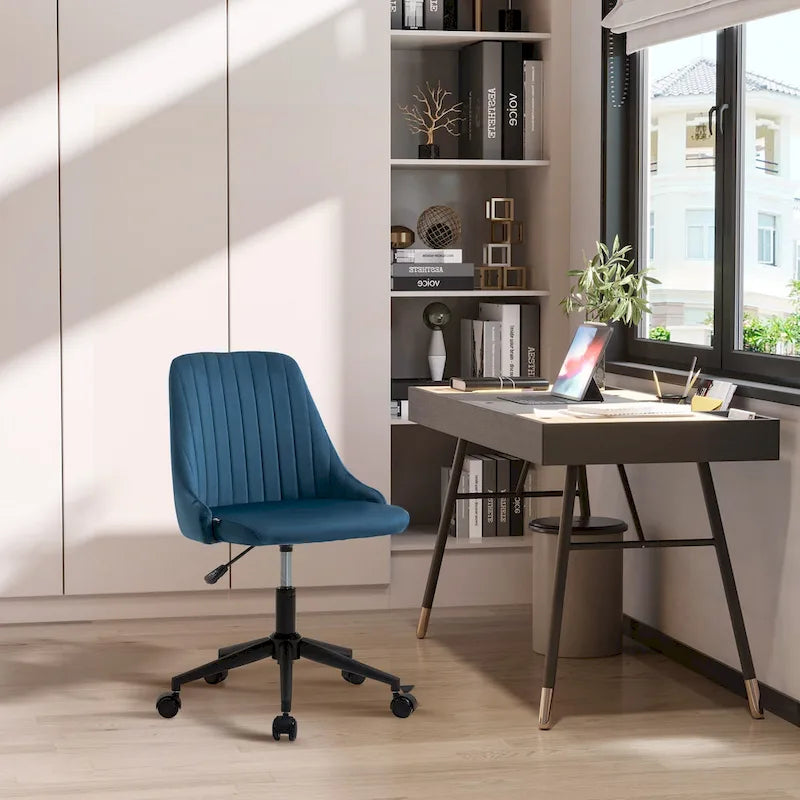 Chaise de bureau mi-hauteur, Fauteuil de bureau en velours pivotant en forme de coquille pour la maison ou la chambre
