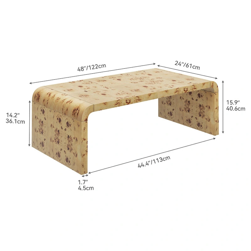 Table basse en loupe de cuir arquée