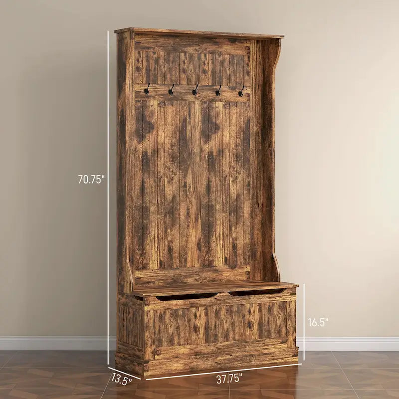 Meuble d'entrée 3-en-1 avec banc de rangement, porte-manteau à quatre crochets et rangement à chaussures, noir