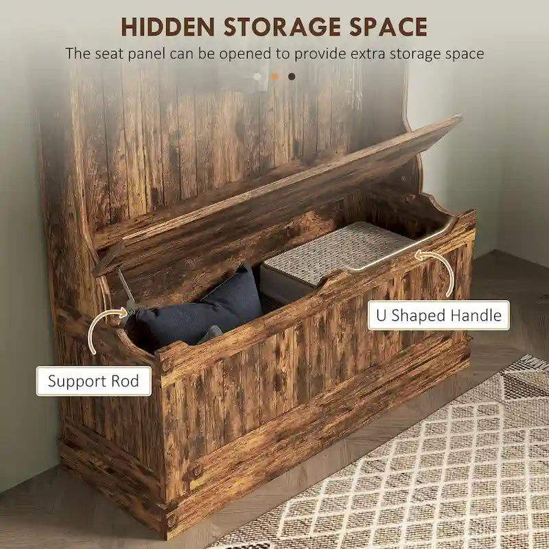 Meuble d'entrée 3-en-1 avec banc de rangement, porte-manteau à quatre crochets et rangement à chaussures, noir