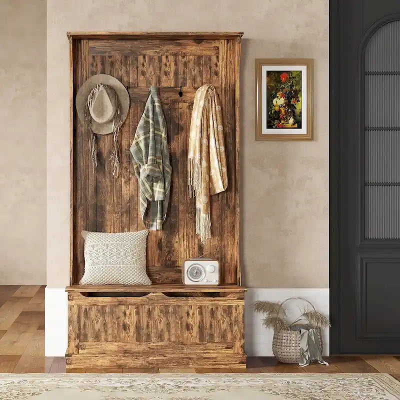 Meuble d'entrée 3-en-1 avec banc de rangement, porte-manteau à quatre crochets et rangement à chaussures, noir