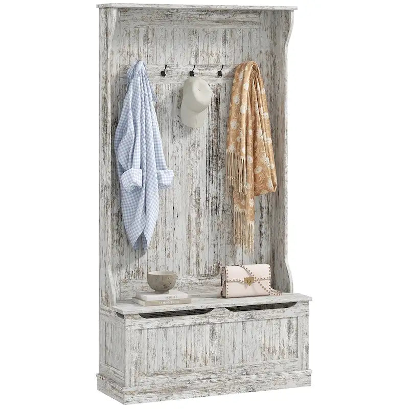 Meuble d'entrée 3-en-1 avec banc de rangement, porte-manteau à quatre crochets et rangement à chaussures, noir