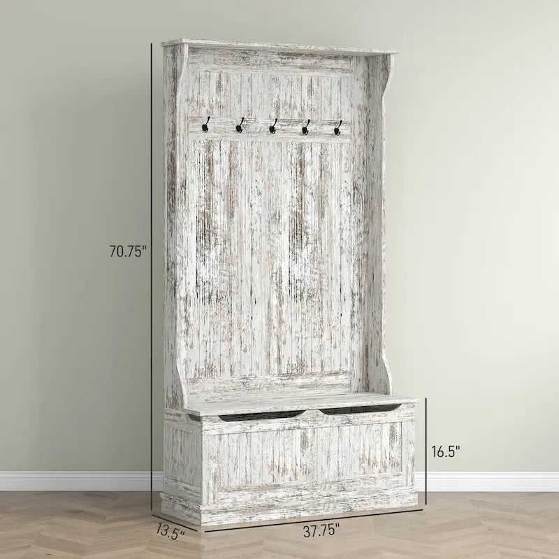 Meuble d'entrée 3-en-1 avec banc de rangement, porte-manteau à quatre crochets et rangement à chaussures, noir