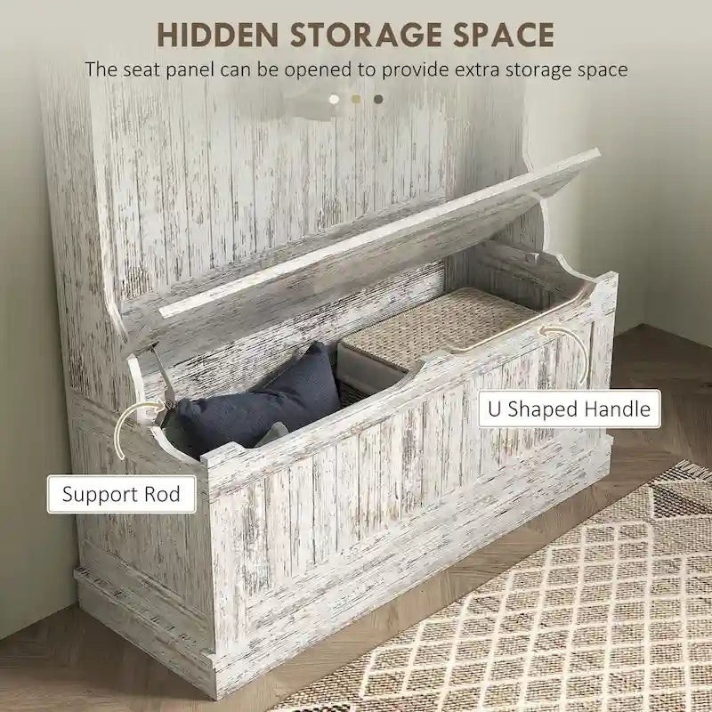 Meuble d'entrée 3-en-1 avec banc de rangement, porte-manteau à quatre crochets et rangement à chaussures, noir