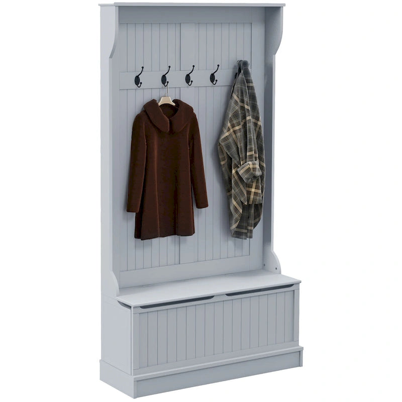 Meuble d'entrée 3-en-1 avec banc de rangement, porte-manteau à quatre crochets et rangement à chaussures, noir