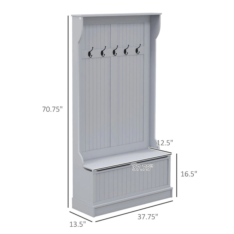 Meuble d'entrée 3-en-1 avec banc de rangement, porte-manteau à quatre crochets et rangement à chaussures, noir