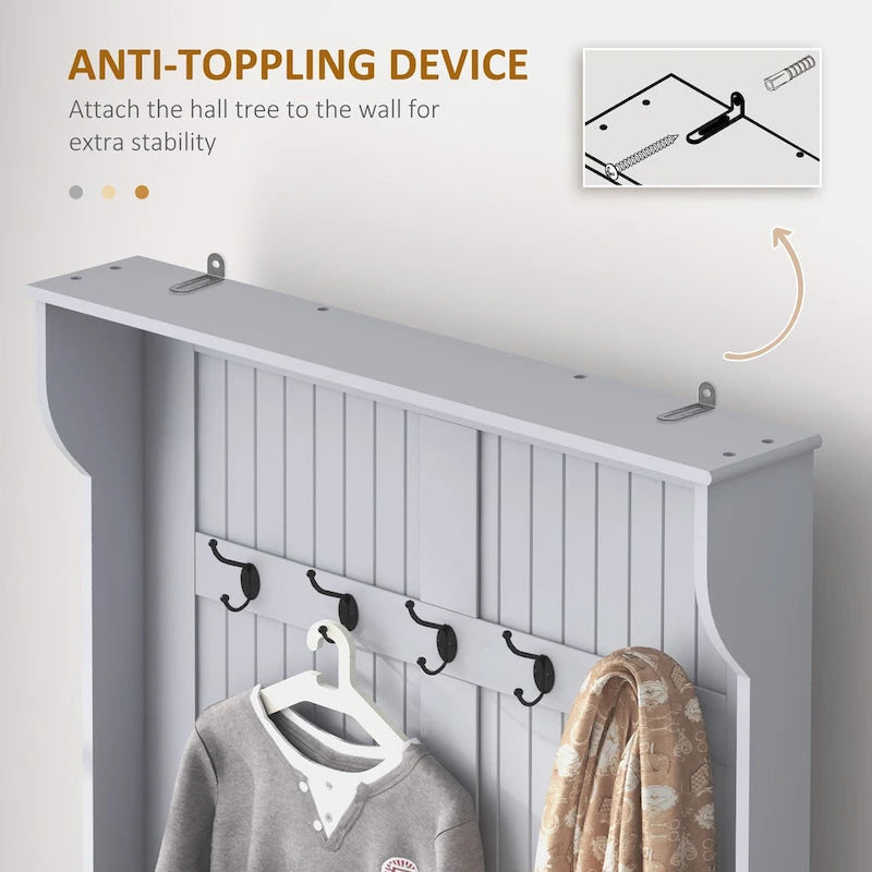 Meuble d'entrée 3-en-1 avec banc de rangement, porte-manteau à quatre crochets et rangement à chaussures, noir