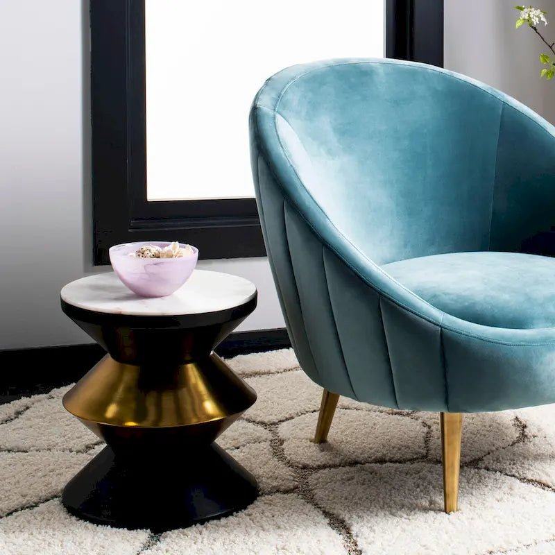 Table d'appoint en pierre noire et dorée - 14.3 x 14.3 x 16