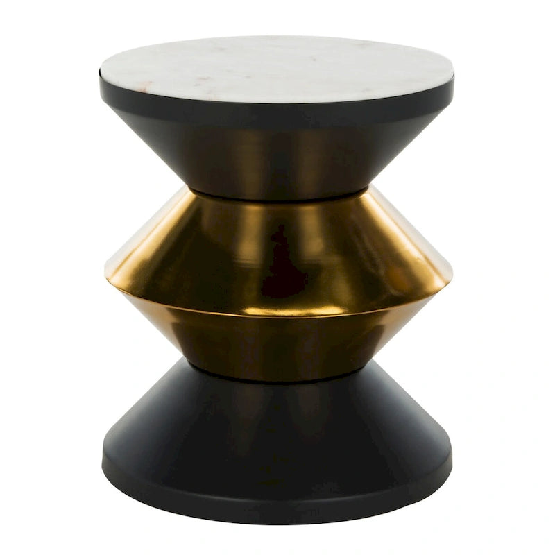 Table d'appoint en pierre noire et dorée - 14.3 x 14.3 x 16