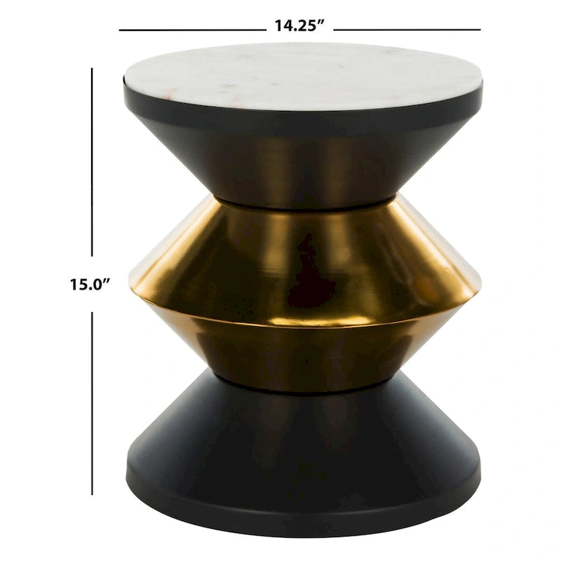 Table d'appoint en pierre noire et dorée - 14.3 x 14.3 x 16