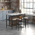 Îlot de cuisine moderne du milieu du siècle avec plateau imitation marbre, 2 tabourets et étagères