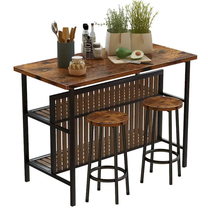 Îlot de cuisine moderne du milieu du siècle avec plateau imitation marbre, 2 tabourets et étagères