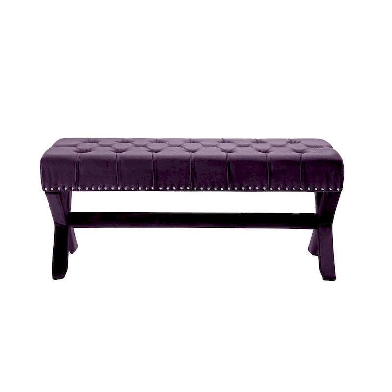 Banc rembourré en velours prune - 115 cm (L) x 50 cm (l) x 49 cm (H)