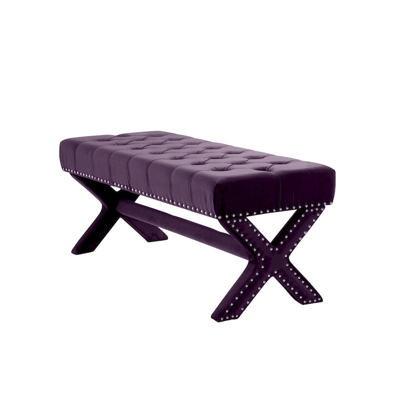 Banc rembourré en velours prune - 115 cm (L) x 50 cm (l) x 49 cm (H)