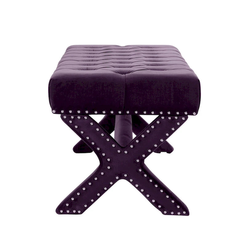 Banc rembourré en velours prune - 115 cm (L) x 50 cm (l) x 49 cm (H)