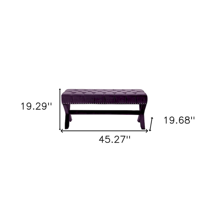 Banc rembourré en velours prune - 115 cm (L) x 50 cm (l) x 49 cm (H)