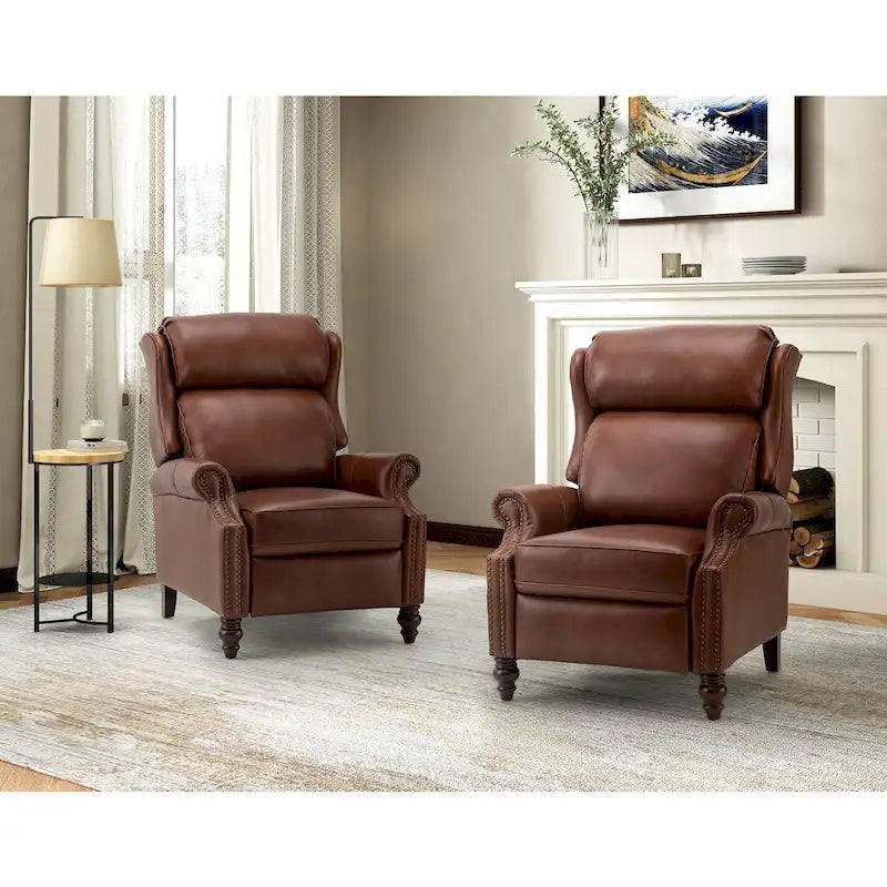 Fauteuil inclinable moderne en cuir véritable avec clous décoratifs