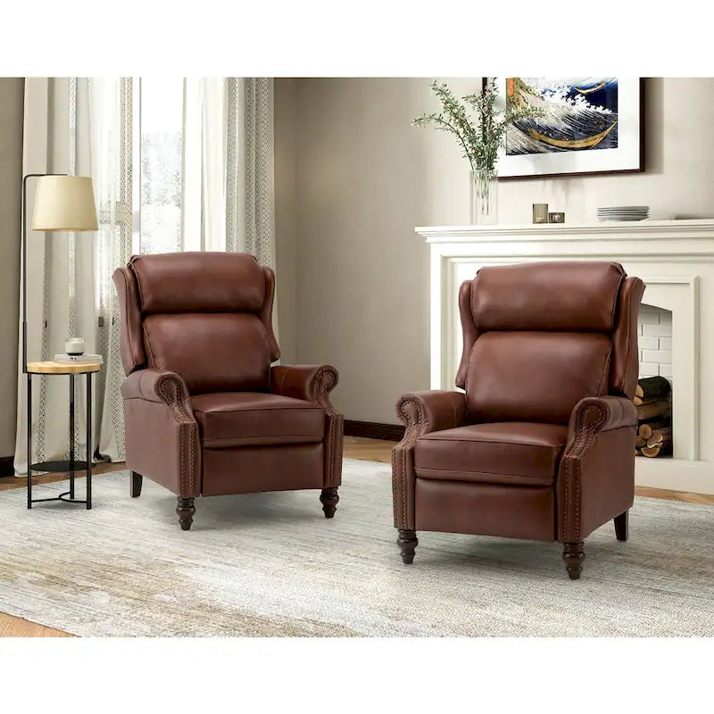 Fauteuil inclinable moderne en cuir véritable avec clous décoratifs