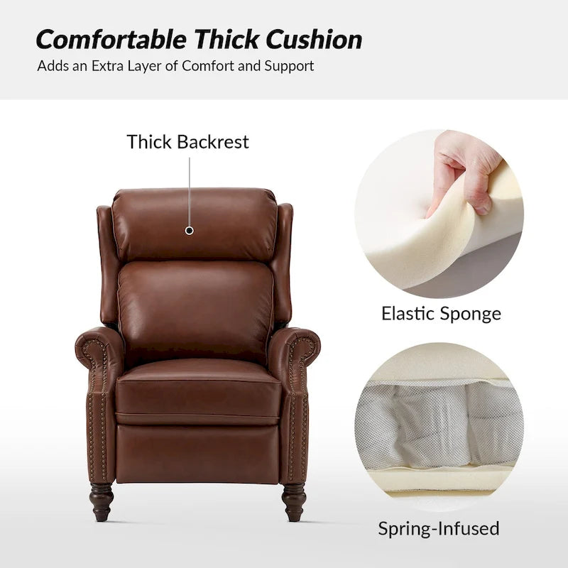 Fauteuil inclinable moderne en cuir véritable avec clous décoratifs