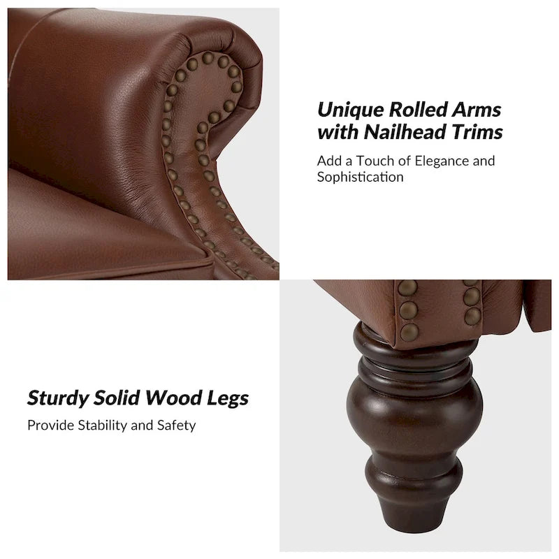 Fauteuil inclinable moderne en cuir véritable avec clous décoratifs