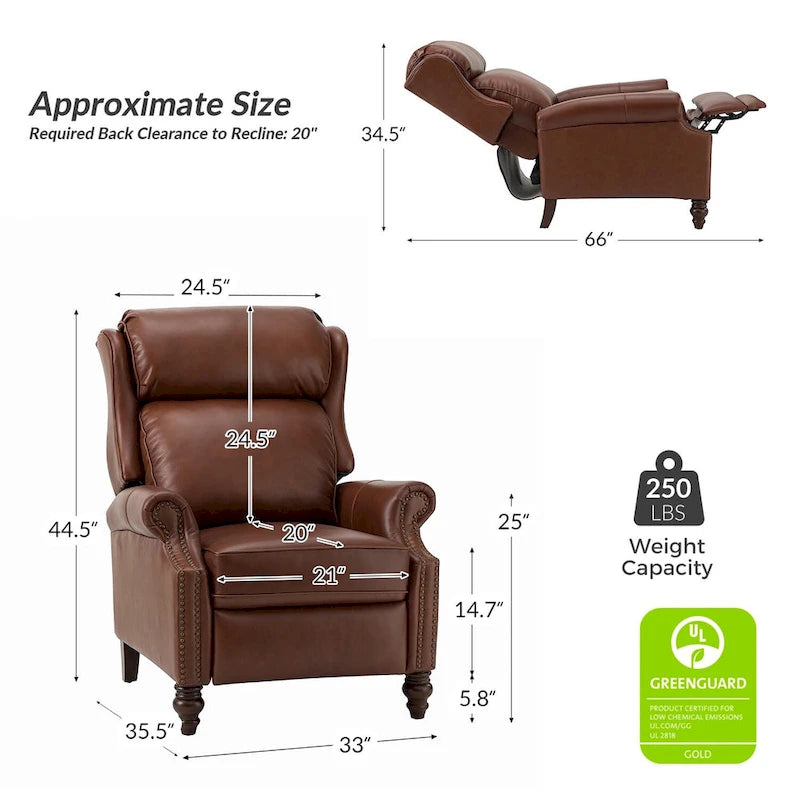Fauteuil inclinable moderne en cuir véritable avec clous décoratifs