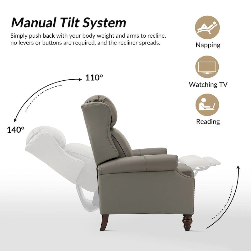 Fauteuil inclinable moderne en cuir véritable avec clous décoratifs