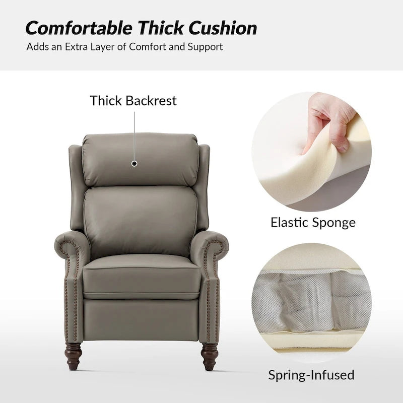 Fauteuil inclinable moderne en cuir véritable avec clous décoratifs