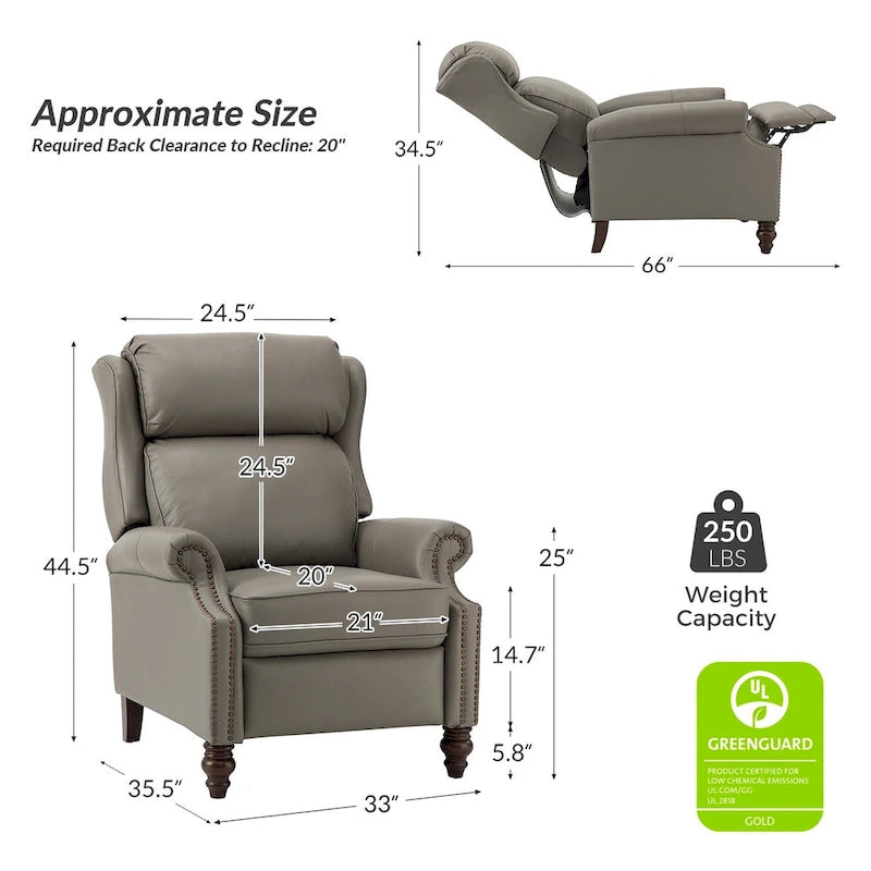 Fauteuil inclinable moderne en cuir véritable avec clous décoratifs