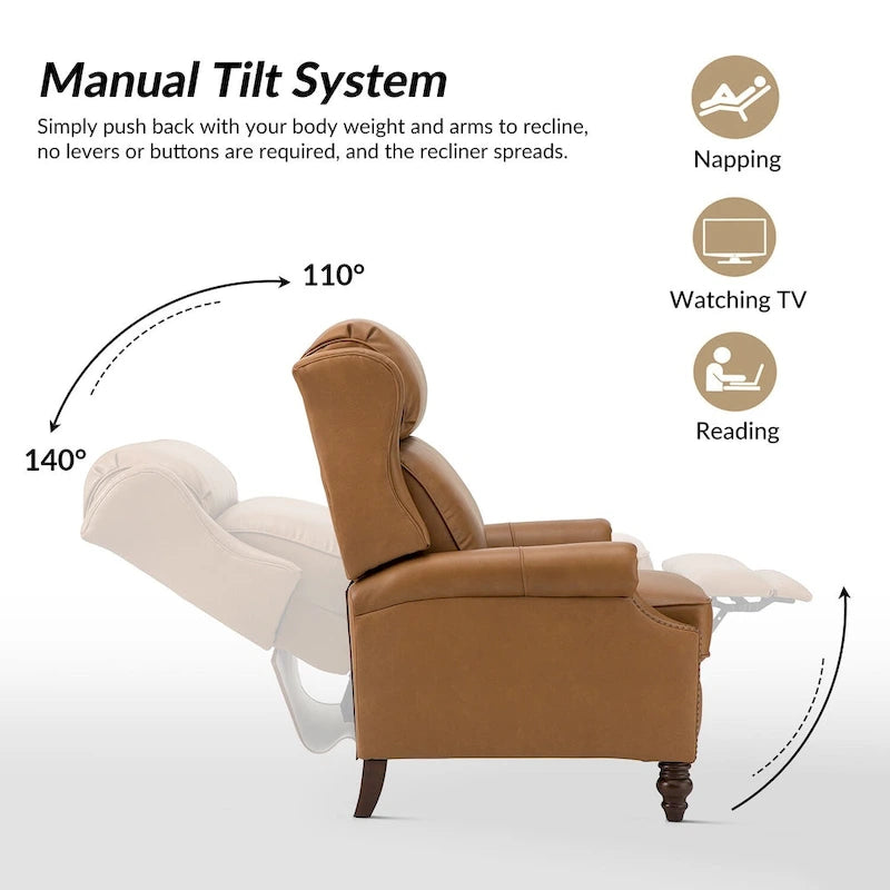 Fauteuil inclinable moderne en cuir véritable avec clous décoratifs