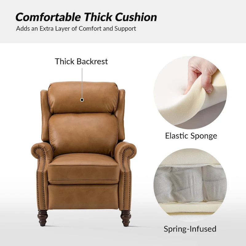 Fauteuil inclinable moderne en cuir véritable avec clous décoratifs