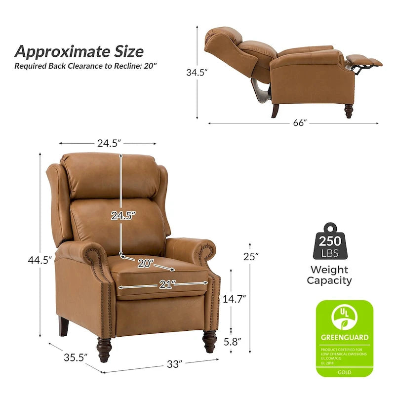 Fauteuil inclinable moderne en cuir véritable avec clous décoratifs