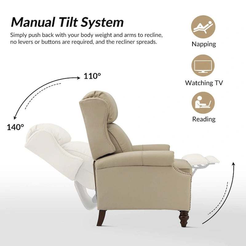 Fauteuil inclinable moderne en cuir véritable avec clous décoratifs