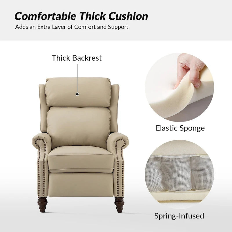 Fauteuil inclinable moderne en cuir véritable avec clous décoratifs