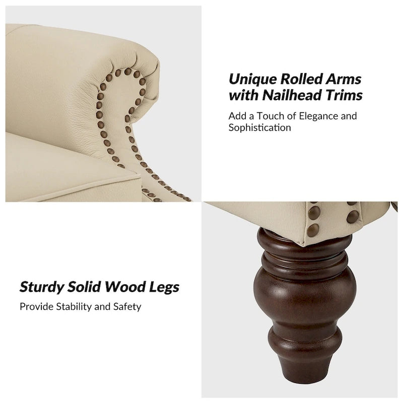 Fauteuil inclinable moderne en cuir véritable avec clous décoratifs
