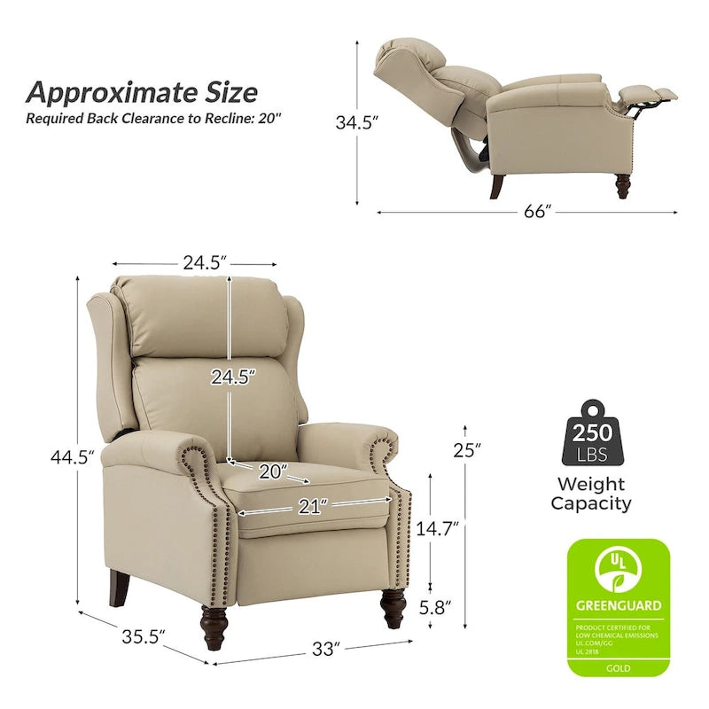 Fauteuil inclinable moderne en cuir véritable avec clous décoratifs