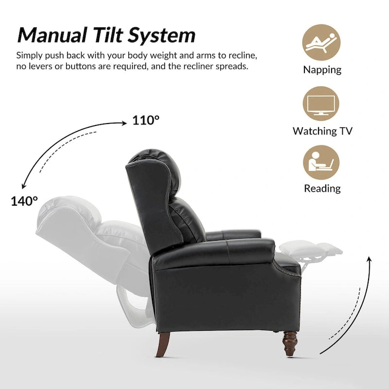 Fauteuil inclinable moderne en cuir véritable avec clous décoratifs