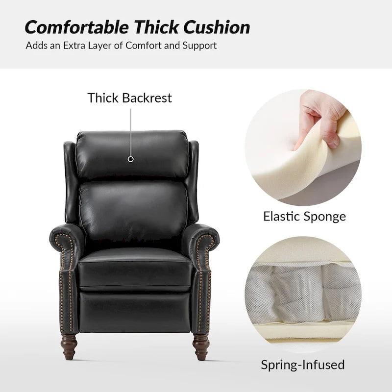 Fauteuil inclinable moderne en cuir véritable avec clous décoratifs