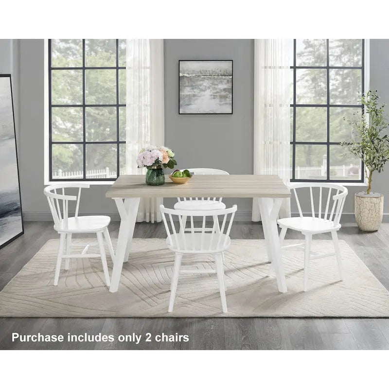 Chaises de salle à manger à dossier en fuseau en bois, Chaises Windsor, Blanches