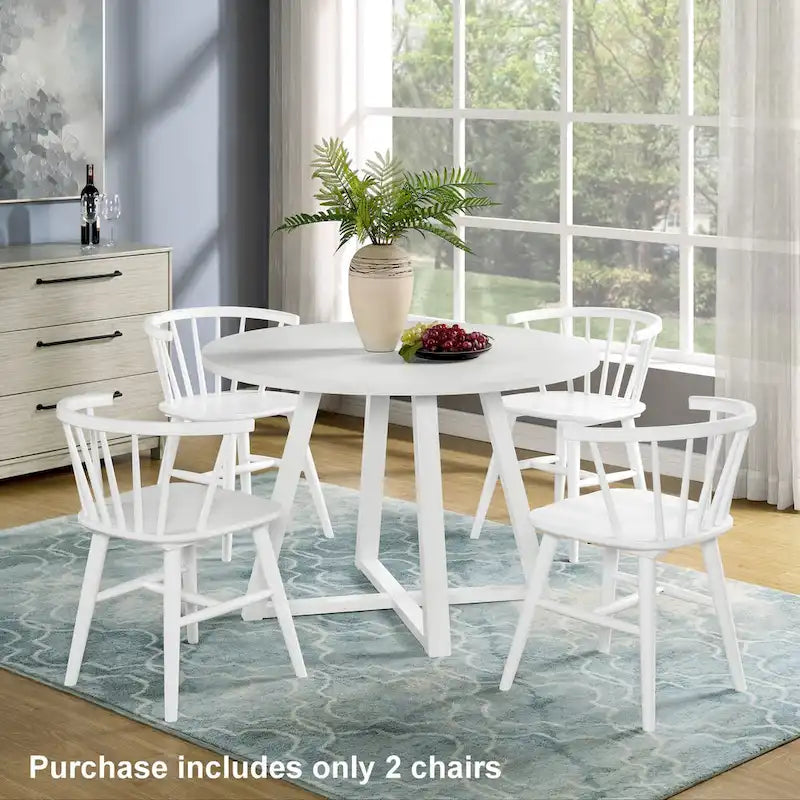 Chaises de salle à manger à dossier en fuseau en bois, Chaises Windsor, Blanches